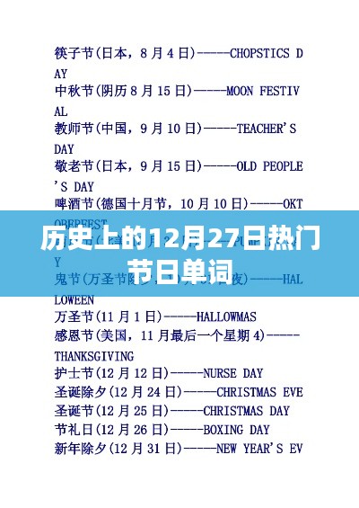 歷史上的節(jié)日單詞，探尋12月27日的節(jié)日單詞之旅
