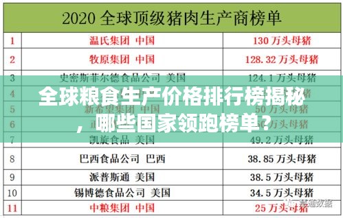 全球糧食生產(chǎn)價格排行榜揭秘，哪些國家領(lǐng)跑榜單？