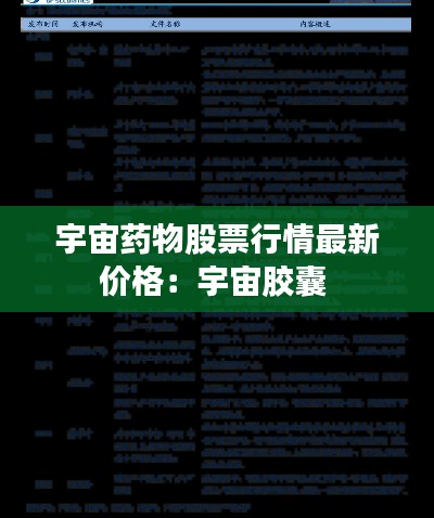 宇宙藥物股票行情最新價格:宇宙膠囊