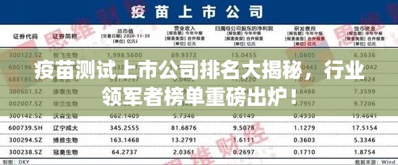疫苗測(cè)試上市公司排名大揭秘，行業(yè)領(lǐng)軍者榜單重磅出爐！