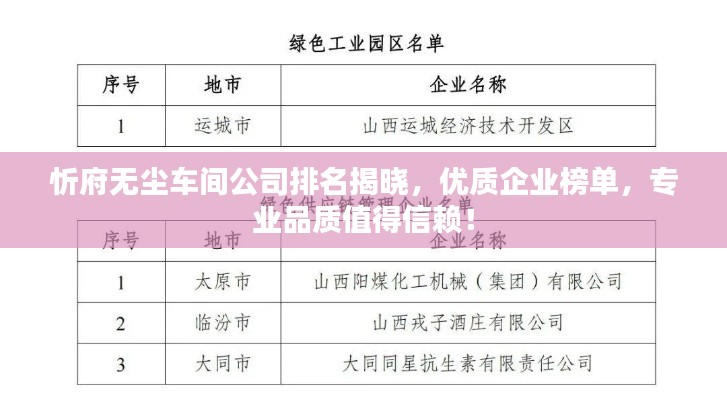 忻府無塵車間公司排名揭曉，優(yōu)質企業(yè)榜單，專業(yè)品質值得信賴！