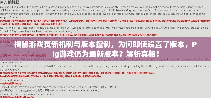 揭秘游戲更新機制與版本控制，為何即使設(shè)置了版本，Pig游戲仍為最新版本？解析真相！