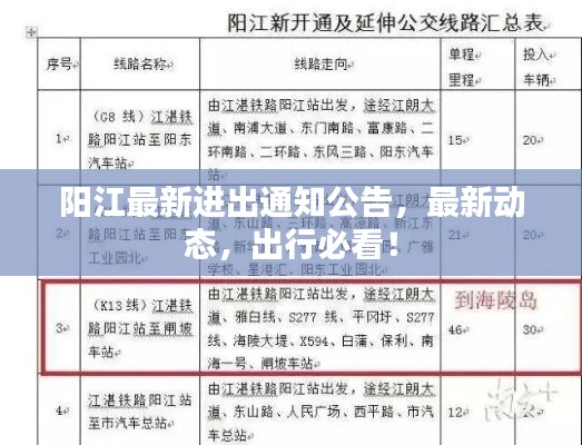 陽江最新進出通知公告，最新動態(tài)，出行必看！