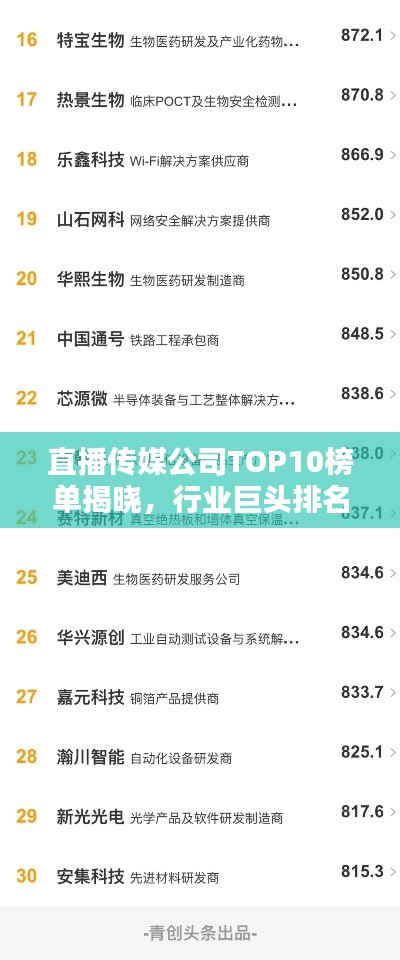 直播傳媒公司TOP10榜單揭曉，行業(yè)巨頭排名及影響力解析