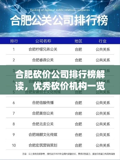 合肥砍價(jià)公司排行榜解讀，優(yōu)秀砍價(jià)機(jī)構(gòu)一覽