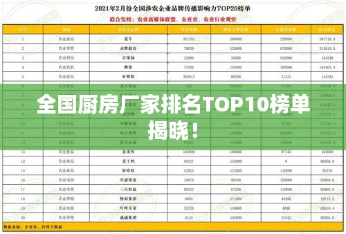 全國廚房廠家排名TOP10榜單揭曉！