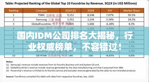 國(guó)內(nèi)IDM公司排名大揭秘，行業(yè)權(quán)威榜單，不容錯(cuò)過(guò)！