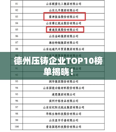 德州壓鑄企業(yè)TOP10榜單揭曉！