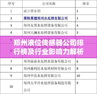 鄭州液位傳感器公司排行榜及行業(yè)影響力解析