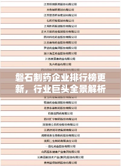 磐石制藥企業(yè)排行榜更新，行業(yè)巨頭全景解析