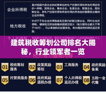 建筑稅收籌劃公司排名大揭秘，行業(yè)領(lǐng)軍者一覽