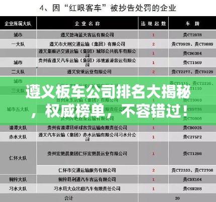 遵義板車公司排名大揭秘，權(quán)威榜單，不容錯(cuò)過(guò)！